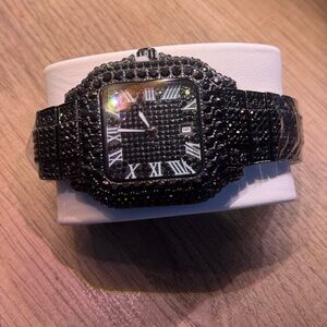 Black Iced Out Diamond Watch – Fully Flooded Bust Down